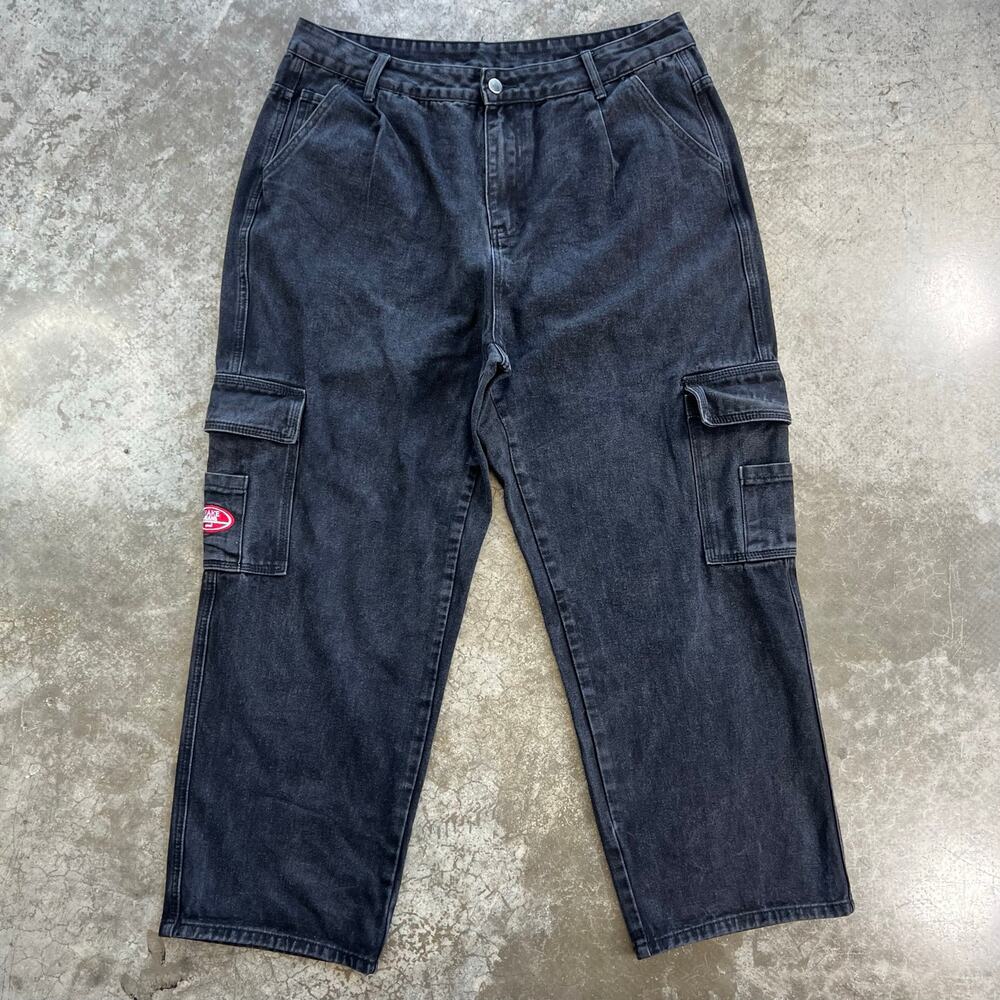 WAKE JEANS 2XL Black Baggy Cargo Jeans Y2K Skater Streetwear